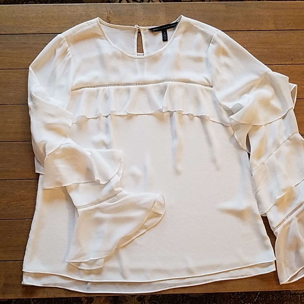 Flowy white WHBM blouse with bell sleeves